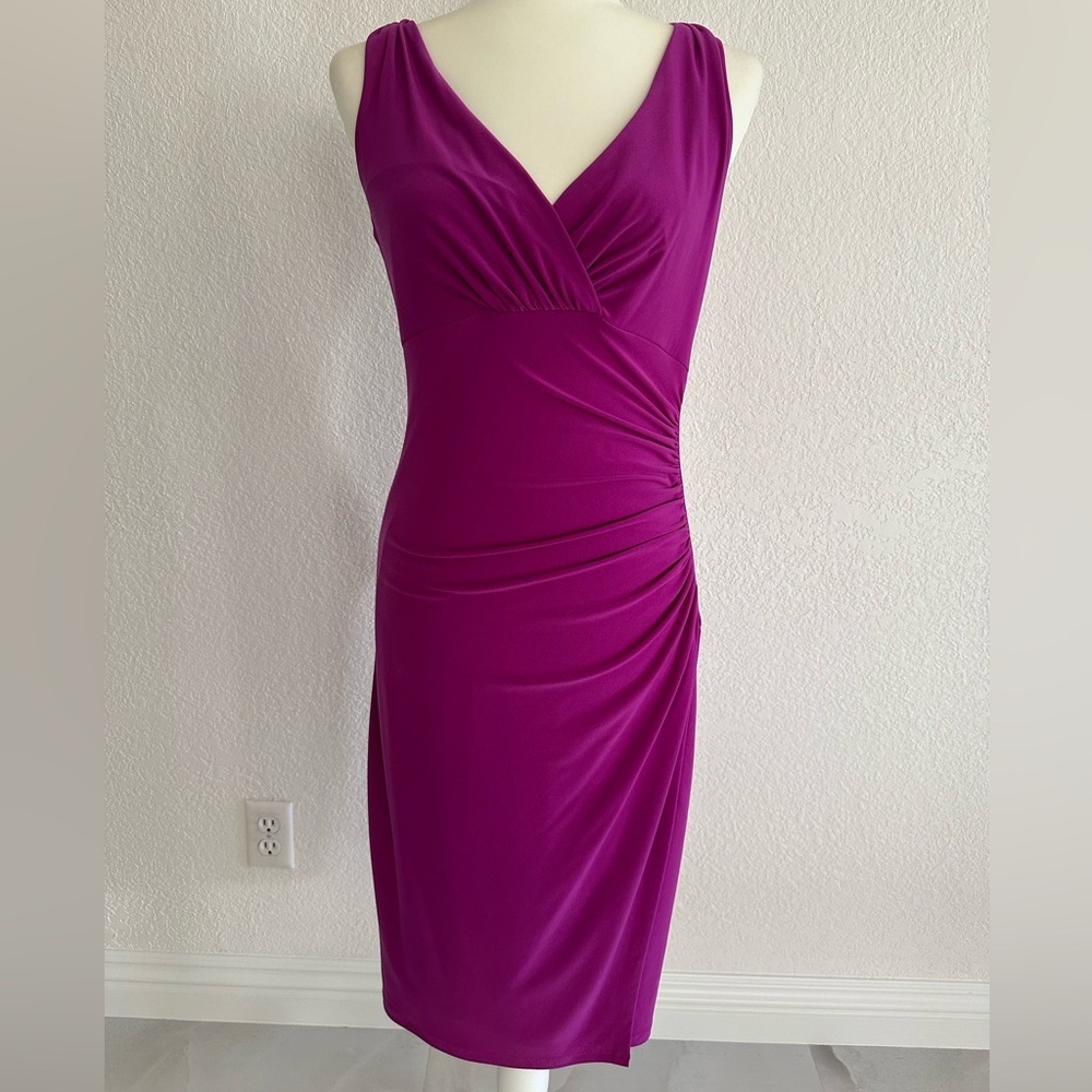 💜 Ralph Lauren Ruched Sleeveless Sheath Dress – Fuchsia